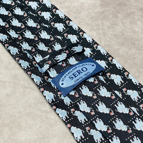 Sero Mens Tie Elephant Pattern US Flags Patriotic Silk Hand Made Neckwear - Picture 10 of 10